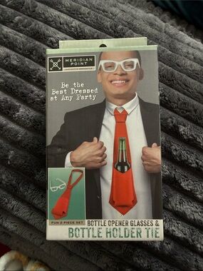 Red Bottle Holder Tie and Bottle Opener Glasses